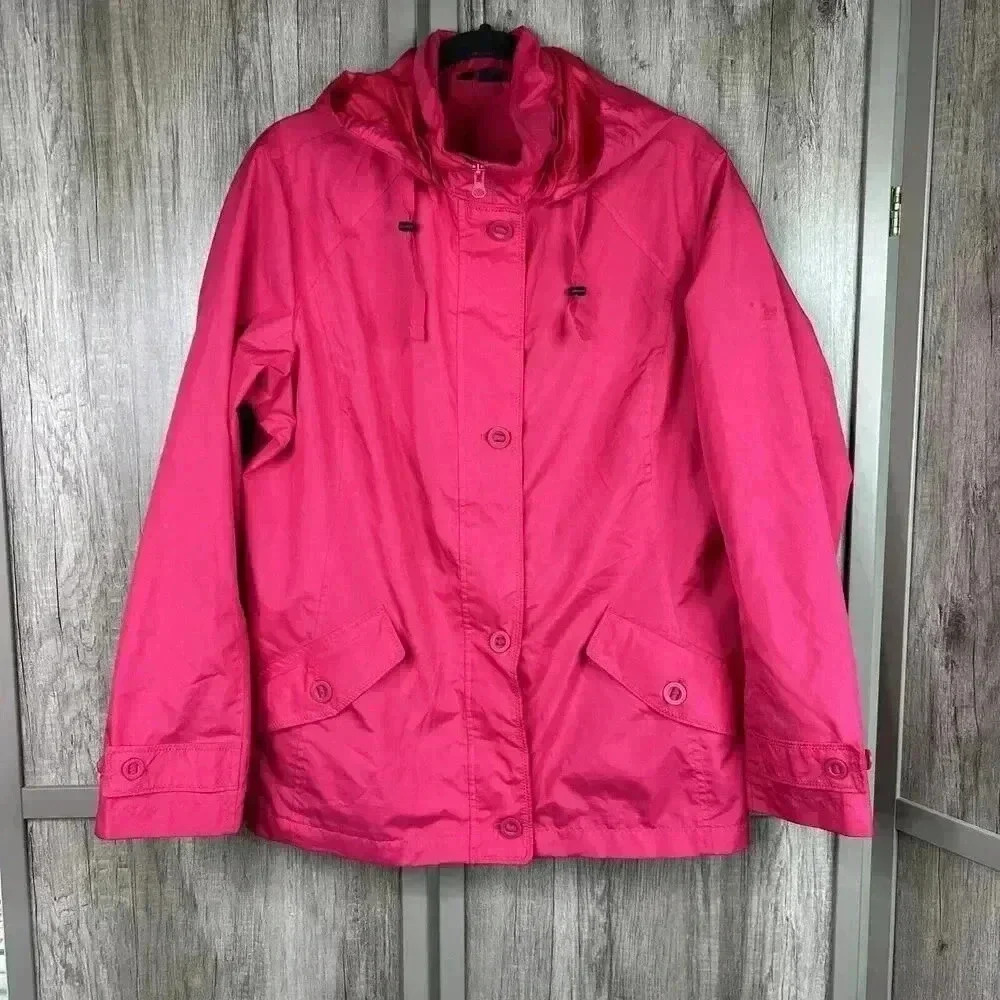 Lands End Womens Jacket Hot Pink Soft Shell Removable Hood Size M